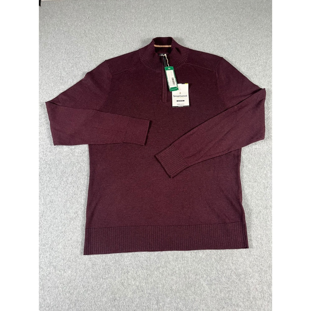 NWT Smartwool Men Sparwood 1/2 Zip Sweater Woodsmoke Heather Burgundy SW016427 M